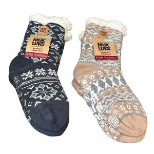 MUK LUKS Womens SZ S/M Grippy Sherpa Cozy Cabin Fairisle Tall Slipper Socks NEW
